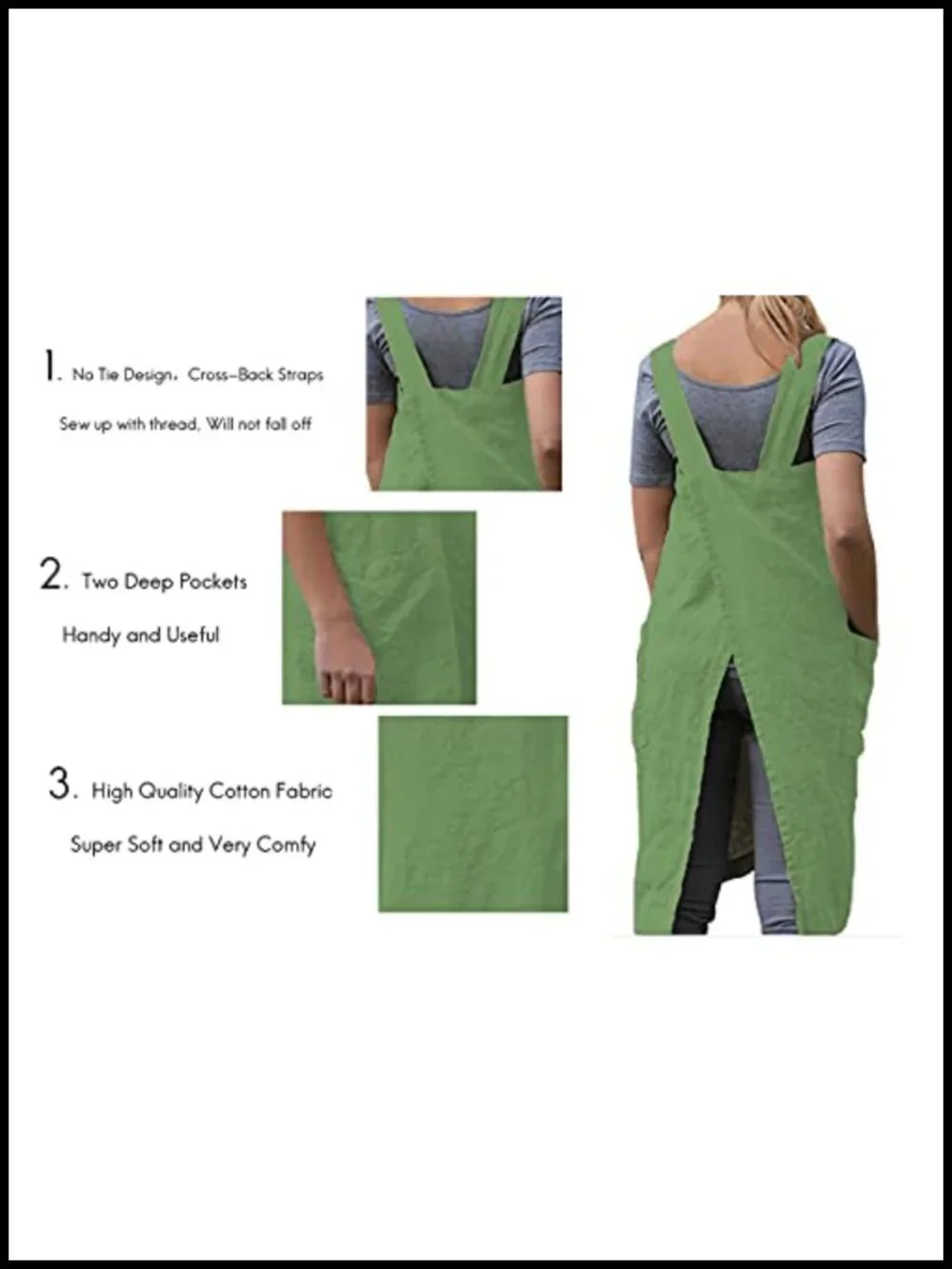 Cotton Cross Back Pinafore Apron with Large Pockets for Kitchen Gardening